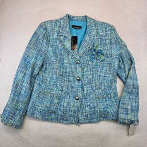 Vintage Sport Collection Tweed Blazer 14 Turquoise Fringed Office Holidays Party